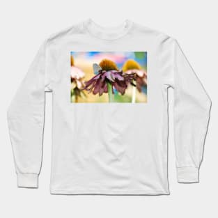 Echinacea Purpurea with Small Butterfly Long Sleeve T-Shirt